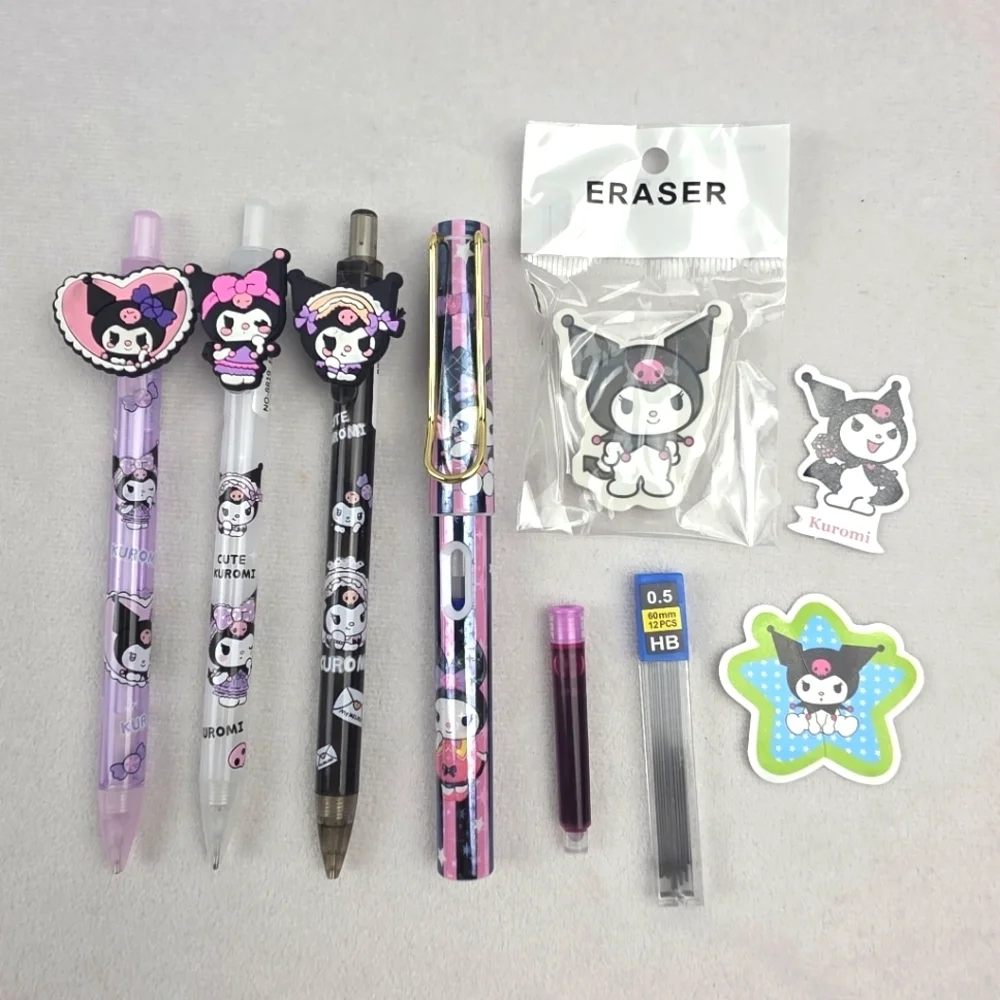 NWOT Kuromi Pencil & Calligraphy Pen Set   With Eraser, Stickers, Extra Ink‎